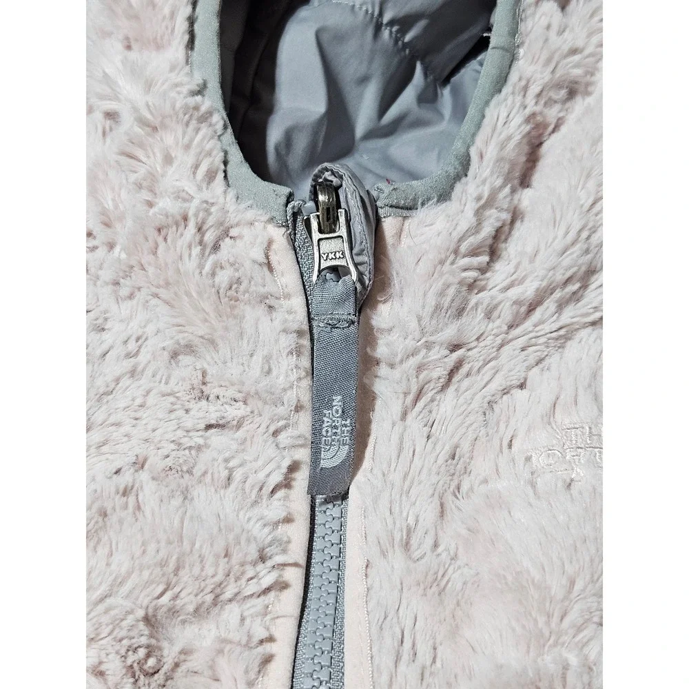 The North Face Girls Sz 6 Reversible Pink Warm Fuzzy Sherpa Lined Hooded Jacket - Picture 10 of 11